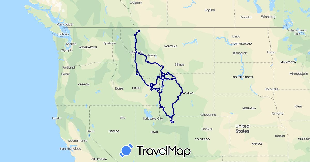 TravelMap itinerary: driving, cycling in United States (North America)